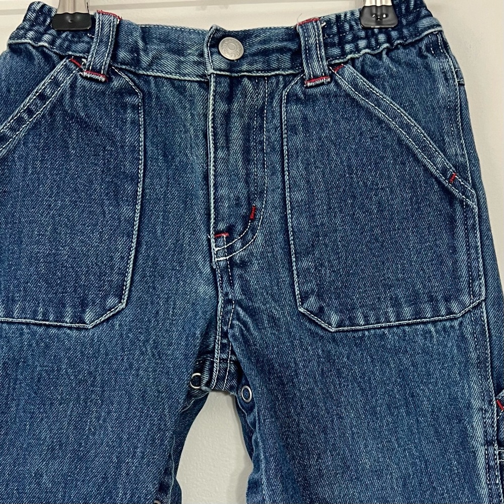 Vtg Baby Gap Carpenter Jeans Toddler 2T Baggy Utility Y2K Cargo Snap Easy Chage - Picture 2 of 12
